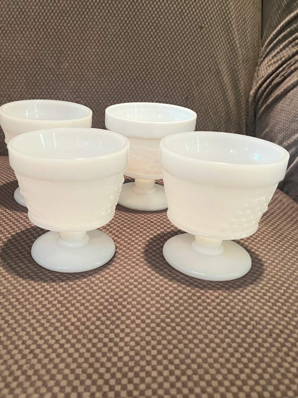 Set of 4 White Milk Glass Pedestal Dessert Bowls